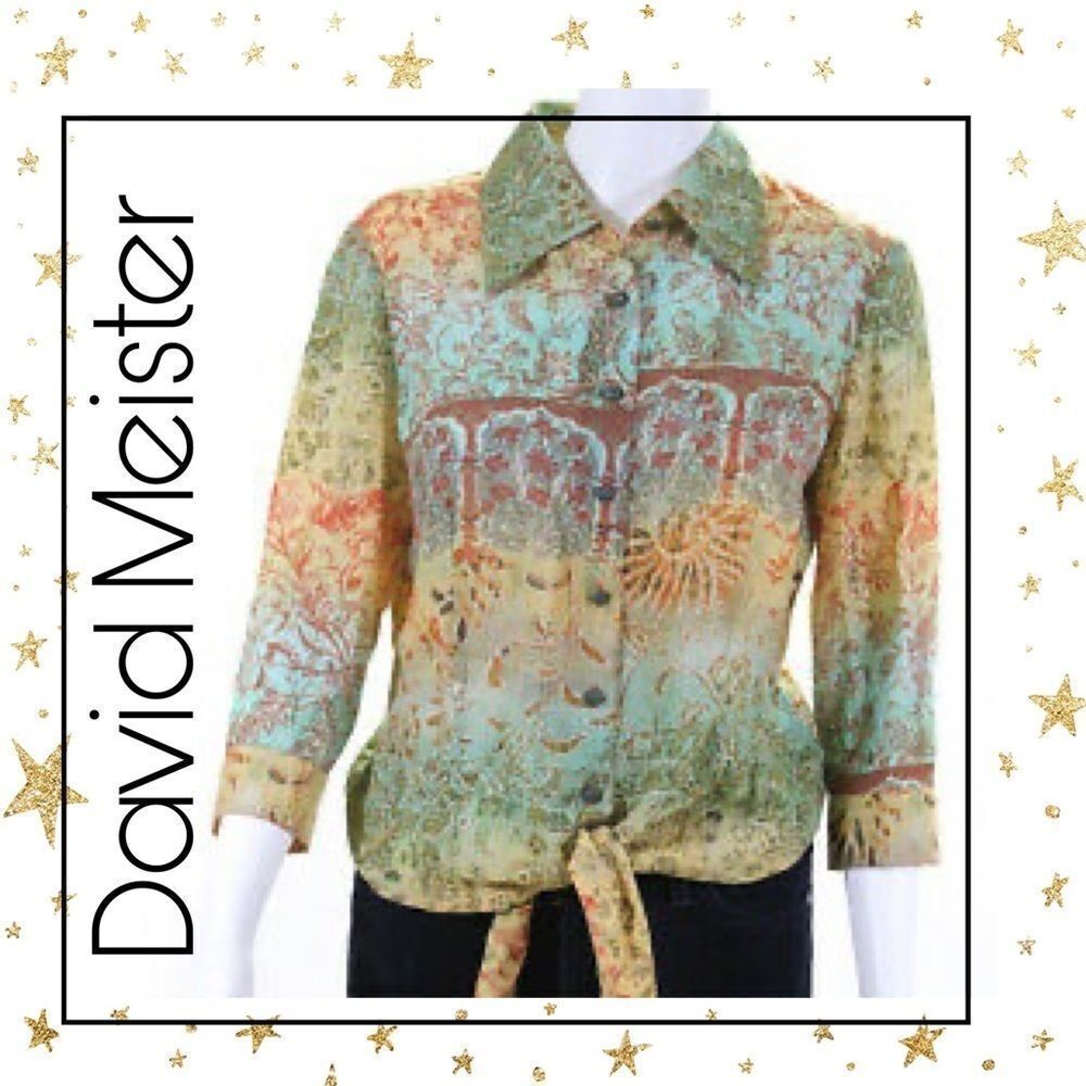 David Meister Button Front Tie Top Cotton Shirt 8